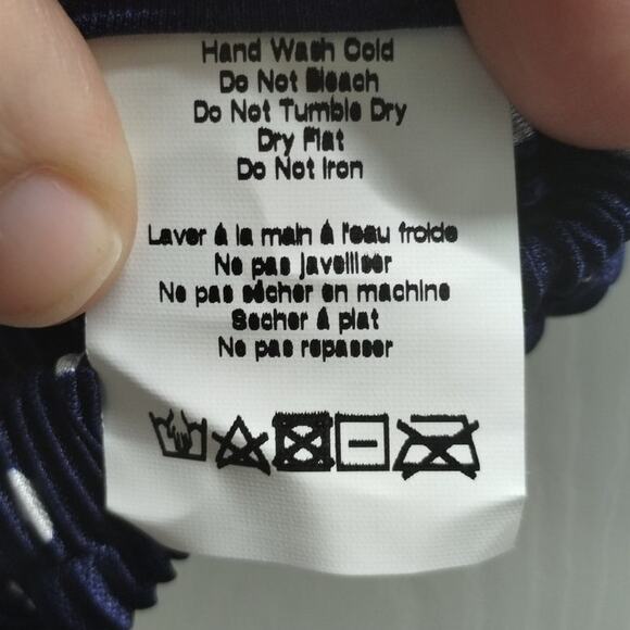 ASTR Juniors Size XL Faux Wrap Top Navy Blue Polka Dot Elastic Waist V-Neck - Picture 9 of 9